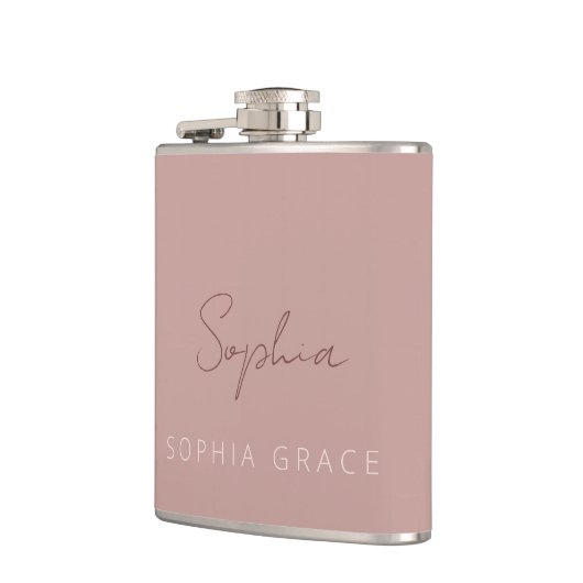 Gepersonaliseerd Modern handgeschreven script roze Heupfles (Links)