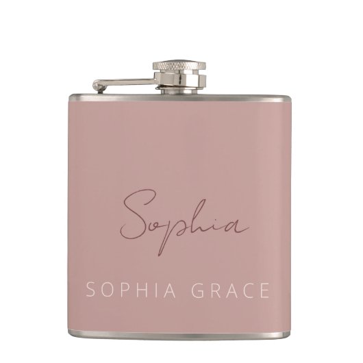 Gepersonaliseerd Modern handgeschreven script roze Heupfles (Voorkant)