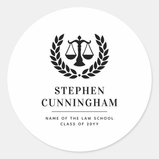Gepersonaliseerd Modern Law School Afstuderen Ronde Sticker (Voorkant)