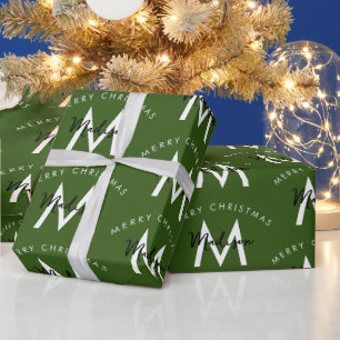 Gepersonaliseerd Modern Merry Christmas Green Mono Cadeaupapier