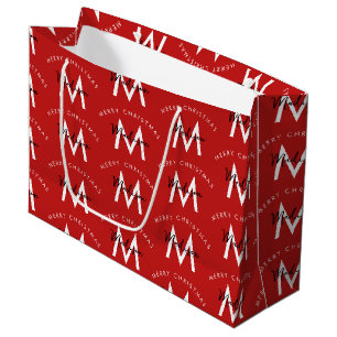 Gepersonaliseerd Modern Merry Christmas Red Monogr Groot Cadeauzakje