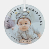 Gepersonaliseerd modern Mijn eerste kerstfotoglas Glas Ornament (Voorkant)