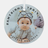 Gepersonaliseerd modern Mijn eerste kerstfotoglas Glas Ornament (Achterkant)