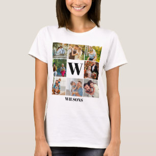 Gepersonaliseerd modern monogram fotocollage t-shirt