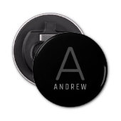 Gepersonaliseerd modern monogram grijs magnetisch button flesopener (Voorkant)