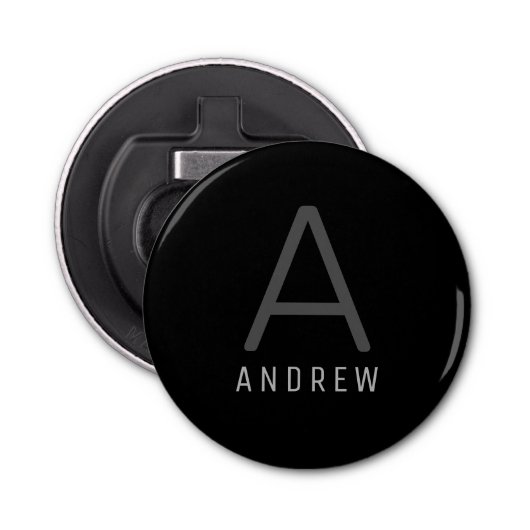 Gepersonaliseerd modern monogram grijs magnetisch button flesopener (Voorkant)