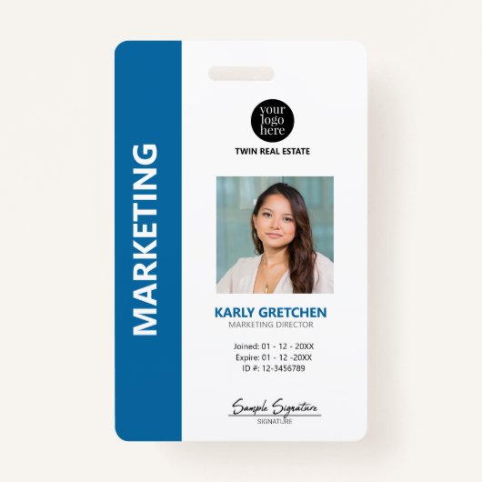 Gepersonaliseerd Modern Professioneel ID Blauw Badge (Voorkant)