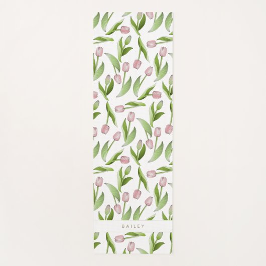 Gepersonaliseerd modern roze tulpenpatroon yogamat (Voorkant)