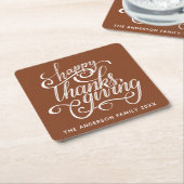 Gepersonaliseerd Modern Script Happy Thanksgiving Vierkante Kartonnen Onderzetter (Schuin)