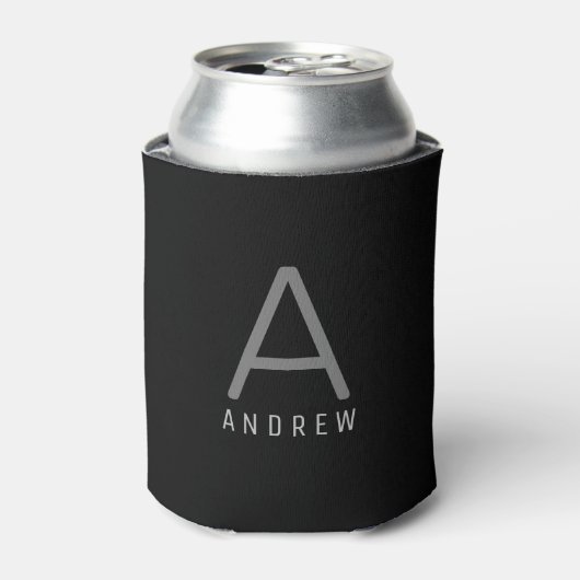 Gepersonaliseerd Modern Simple Black Grey Monogram Blikjeskoeler (Blikje Voorkant)