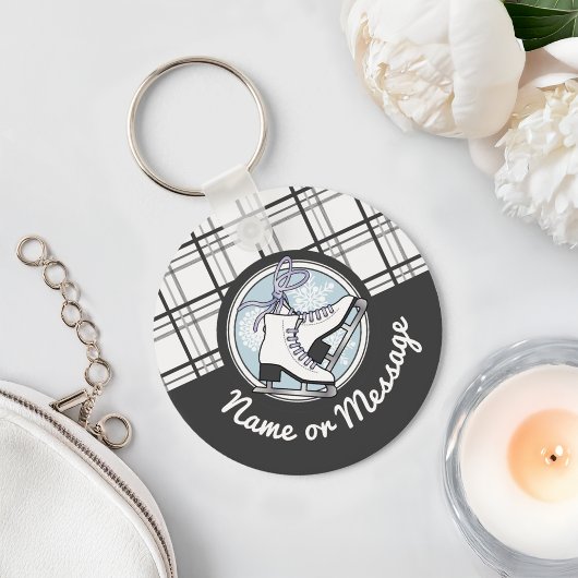 Gepersonaliseerd Modern Tartan Ice Schaats Sleutelhanger