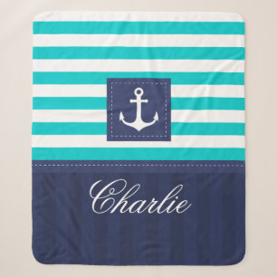 Gepersonaliseerd modern turquoise marine anker ont sherpa deken
