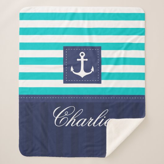 Gepersonaliseerd modern turquoise marine anker ont sherpa deken (Voorkant)