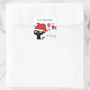Gepersonaliseerd modern zwart-wit zijn prettig kat vierkante sticker