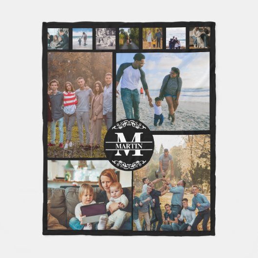 Gepersonaliseerd monogram 11 Foto Collage Fleece Deken (Voorkant)
