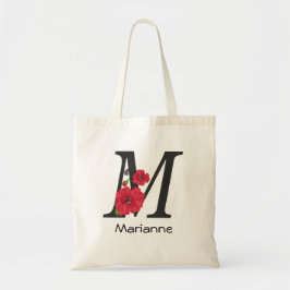 Gepersonaliseerd monogram bewerkbaar M tekst rode Tote Bag