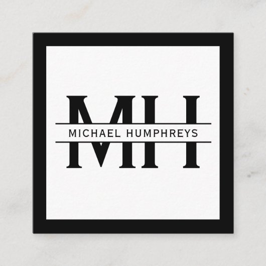 Gepersonaliseerd monogram | Black Vierkante Visitekaartje (Voorkant)