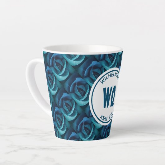 Gepersonaliseerd Monogram blauw Roos Christelijk Latte Mok (Linkerhoek)