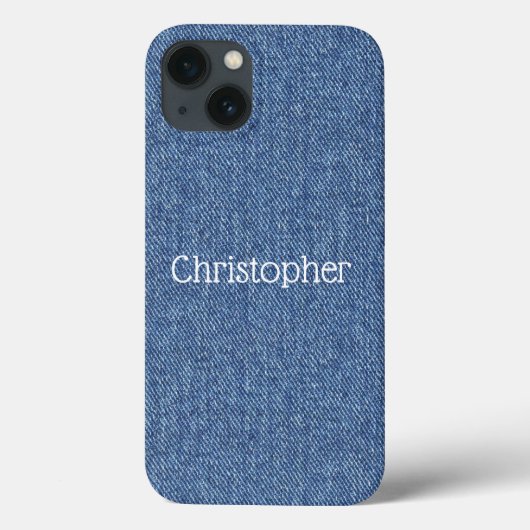 Gepersonaliseerd Monogram Blauw Witte Faux Denim Case-Mate iPhone Case (Achterkant)