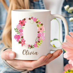 Gepersonaliseerd monogram bloemen letter O Koffiemok