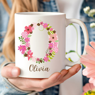 Gepersonaliseerd monogram bloemen letter O Koffiemok