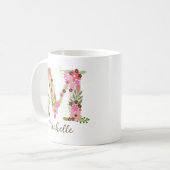 Gepersonaliseerd monogram Bloemletter M Koffiemok (Voorkant links)