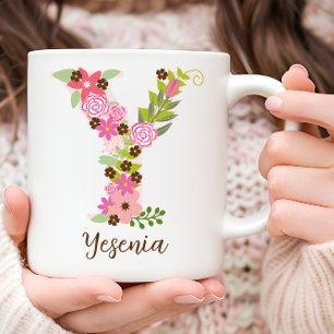 Gepersonaliseerd monogram Bloemletter Y Koffiemok