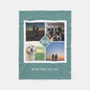 Gepersonaliseerd Monogram Custom 4 Fotocollage Fleece Deken