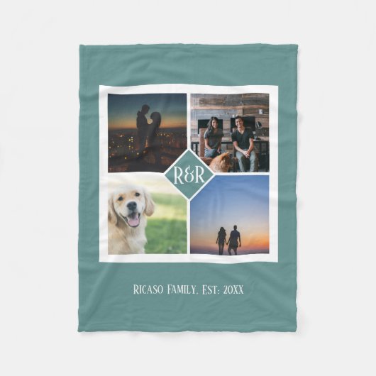Gepersonaliseerd Monogram Custom 4 Fotocollage Fleece Deken (Voorkant)