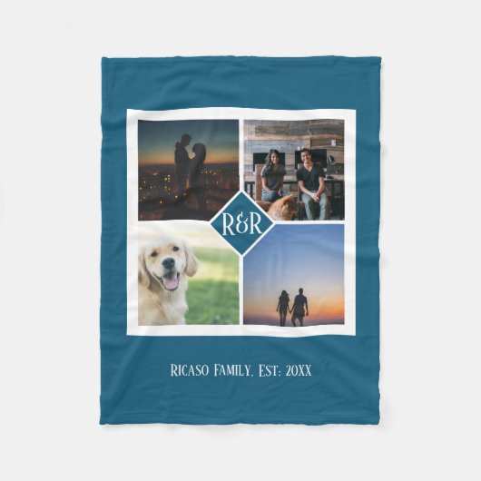 Gepersonaliseerd Monogram Custom 4 Fotocollage Fleece Deken (Voorkant)