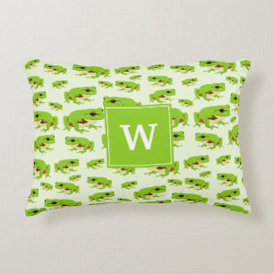 Gepersonaliseerd monogram Cute Green Tree Pattern Accent Kussen