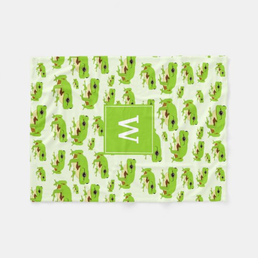 Gepersonaliseerd monogram Cute Green Tree Pattern Fleece Deken (Voorkant (Horizontaal))