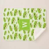 Gepersonaliseerd monogram Cute Green Tree Pattern Sherpa Deken (Voorkant (horizontaal))