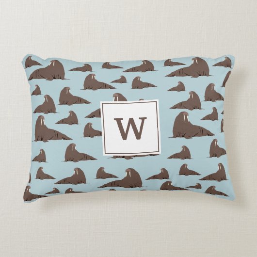 Gepersonaliseerd monogram Cute Walrus Pattern Accent Kussen (Voorkant)