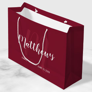 Gepersonaliseerd monogram en familienaam Burgundy Groot Cadeauzakje