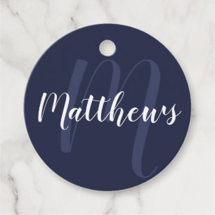 Gepersonaliseerd monogram en familienaam Navy Blue Bedankjes Labels