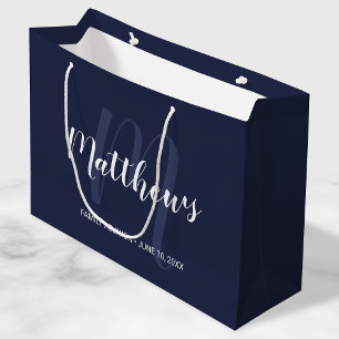 Gepersonaliseerd monogram en familienaam Navy Blue Groot Cadeauzakje