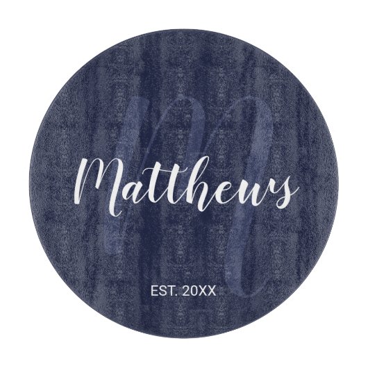 Gepersonaliseerd monogram en familienaam Navy Blue Snijplank (Voorkant)