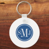 Gepersonaliseerd monogram en Klassiek blauw Sleutelhanger (Achterkant)