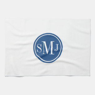 Gepersonaliseerd monogram en Klassiek blauw Theedoek