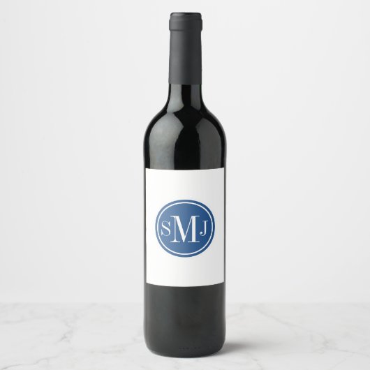 Gepersonaliseerd monogram en Klassiek blauw Wijn Etiket (Voorkant)