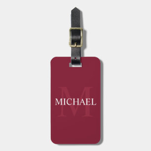 Gepersonaliseerd monogram en naam Burgundy Red Bagagelabel