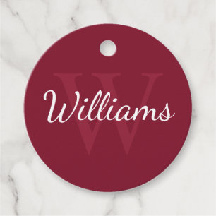 Gepersonaliseerd monogram en naam Burgundy Red Bedankjes Labels