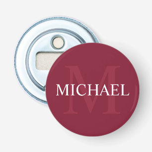 Gepersonaliseerd monogram en naam Burgundy Red Button Flesopener