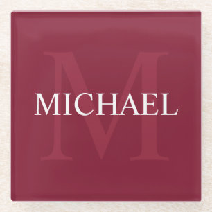 Gepersonaliseerd monogram en naam Burgundy Red Glazen Onderzetter