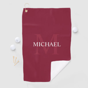 Gepersonaliseerd monogram en naam Burgundy Red Golfhanddoek