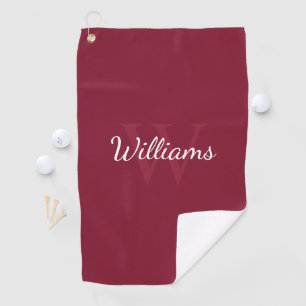 Gepersonaliseerd monogram en naam Burgundy Red Golfhanddoek