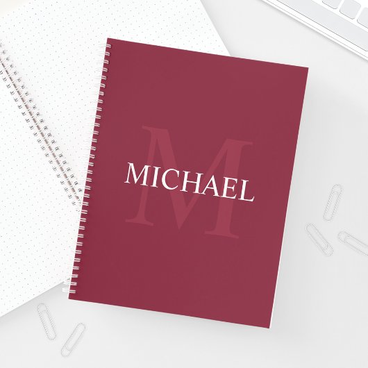 Gepersonaliseerd monogram en naam Burgundy Red Notitieboek