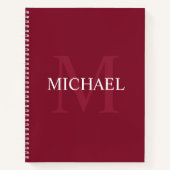 Gepersonaliseerd monogram en naam Burgundy Red Notitieboek (Voorkant)