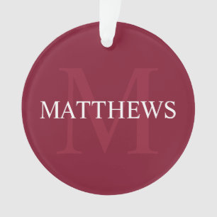 Gepersonaliseerd monogram en naam Burgundy Red Ornament